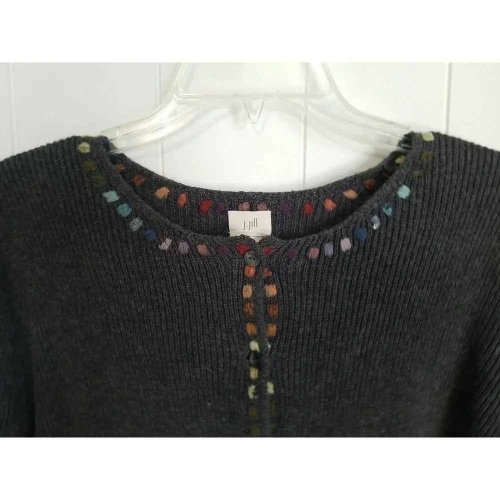 J. Jill Sweater Cardigan Womens Size Small Embroidered Casual Fall Winter